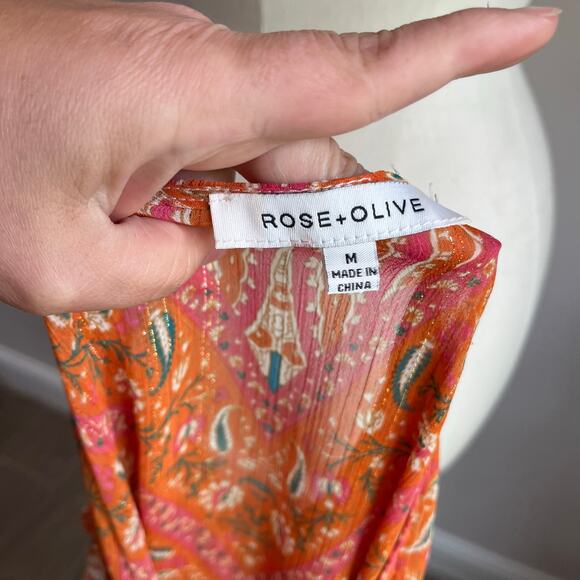 Rose Olive Sheer Paisley V Neck Boho Blouse Size M - Picture 7 of 9